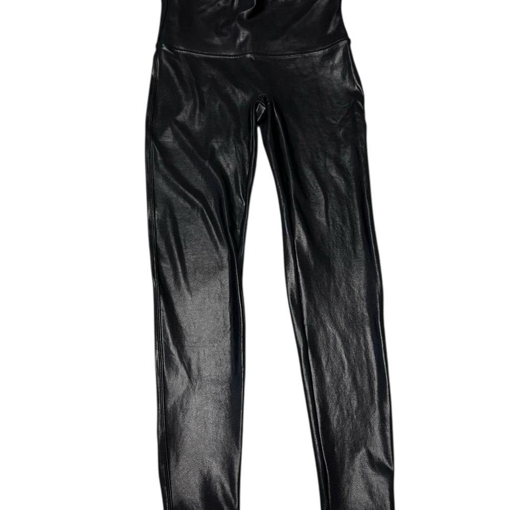 Spanx Black High Waisted Faux Leather Leggings Women's Size XL